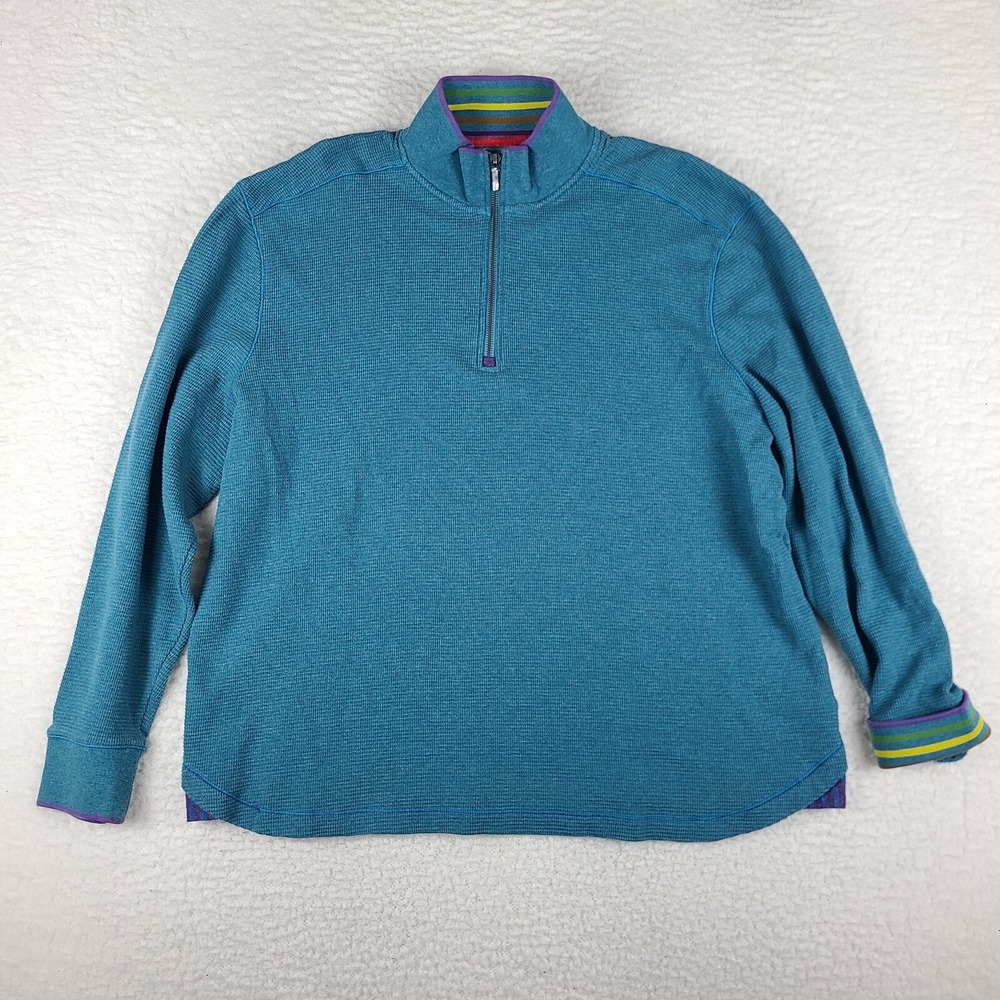 Robert Graham Sweater Men 3XL XXXL Teal Green Classic Fit Quarter Zip Sweatshirt